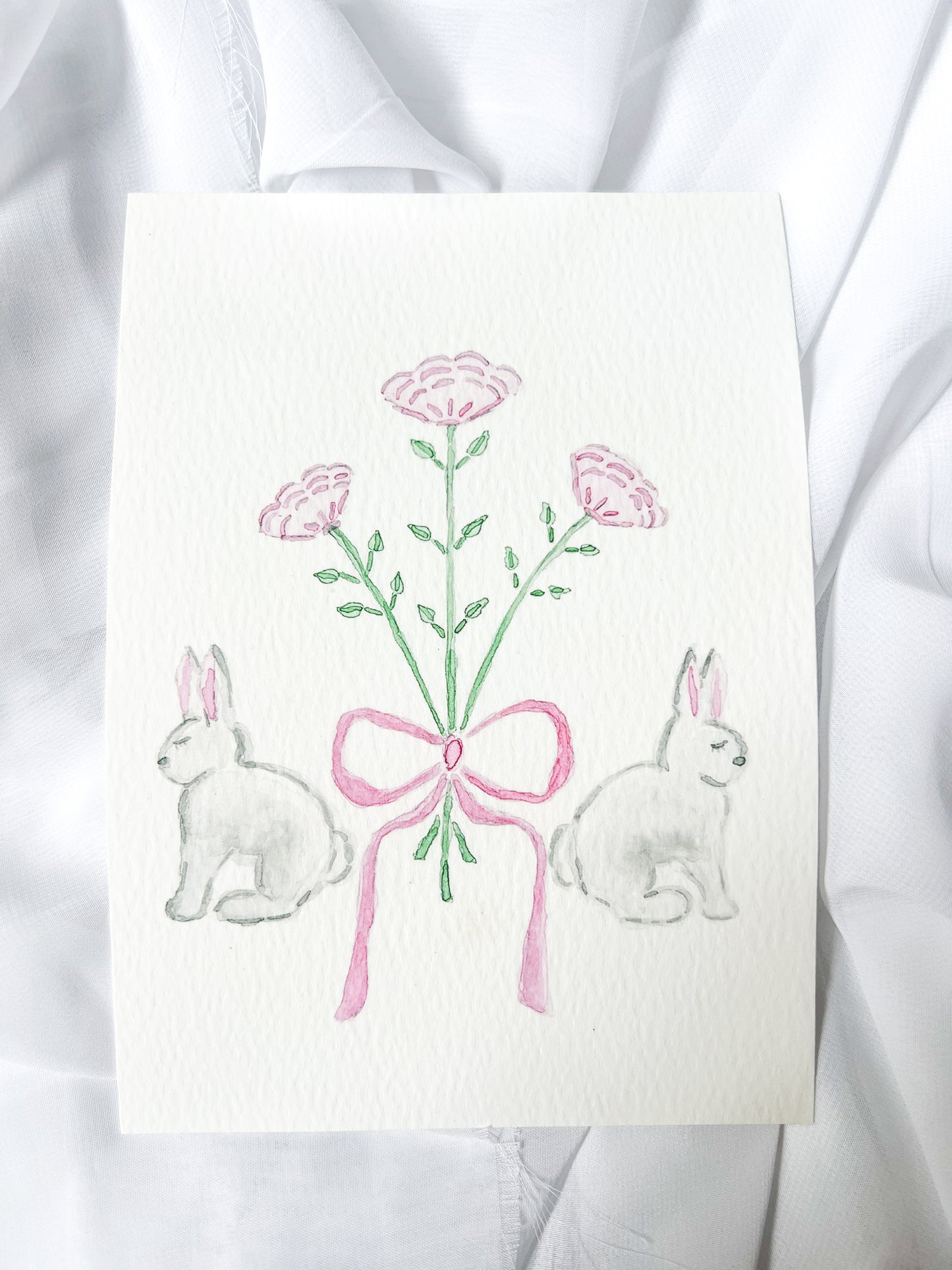 Watercolor Bunnies and Blooms Fine Art Paper Prints