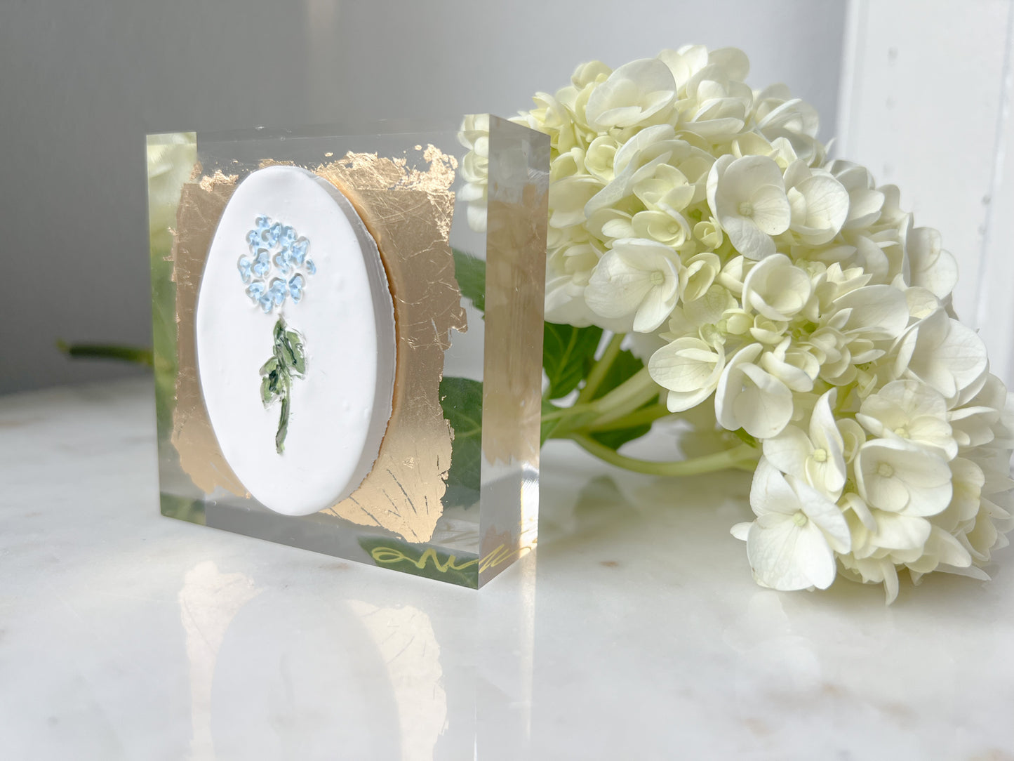 Hydrangea Intaglios on Acrylic Blocks
