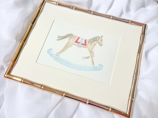 Watercolor Rocking Horse Fine Art Prints on Paper