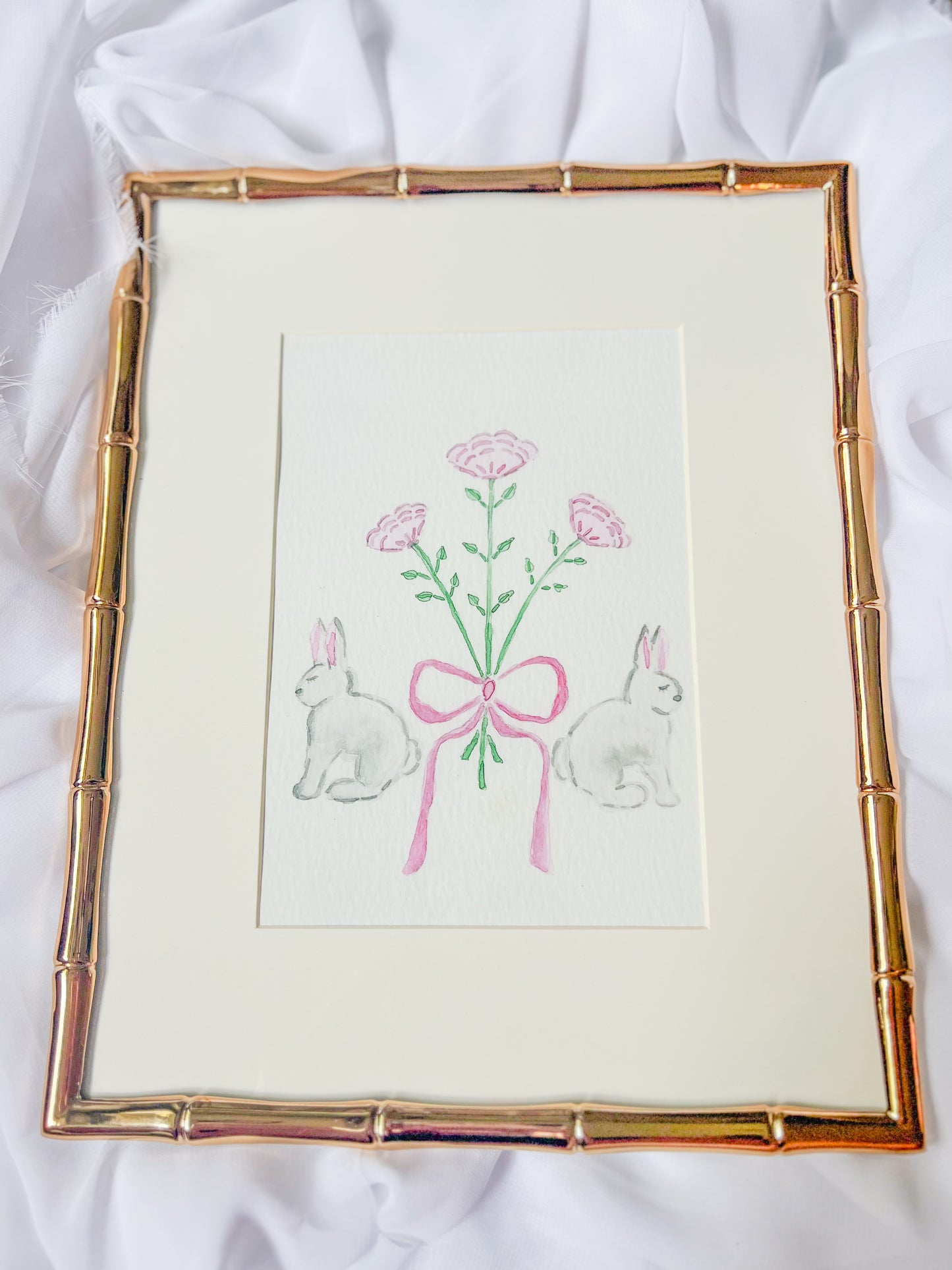 Watercolor Bunnies and Blooms Fine Art Paper Prints