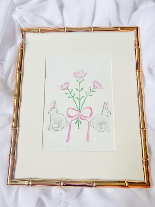 Watercolor Bunnies and Blooms Fine Art Paper Prints