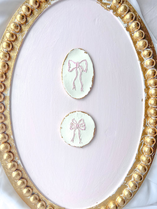 Pink Bow Intaglio on Beaded Frame