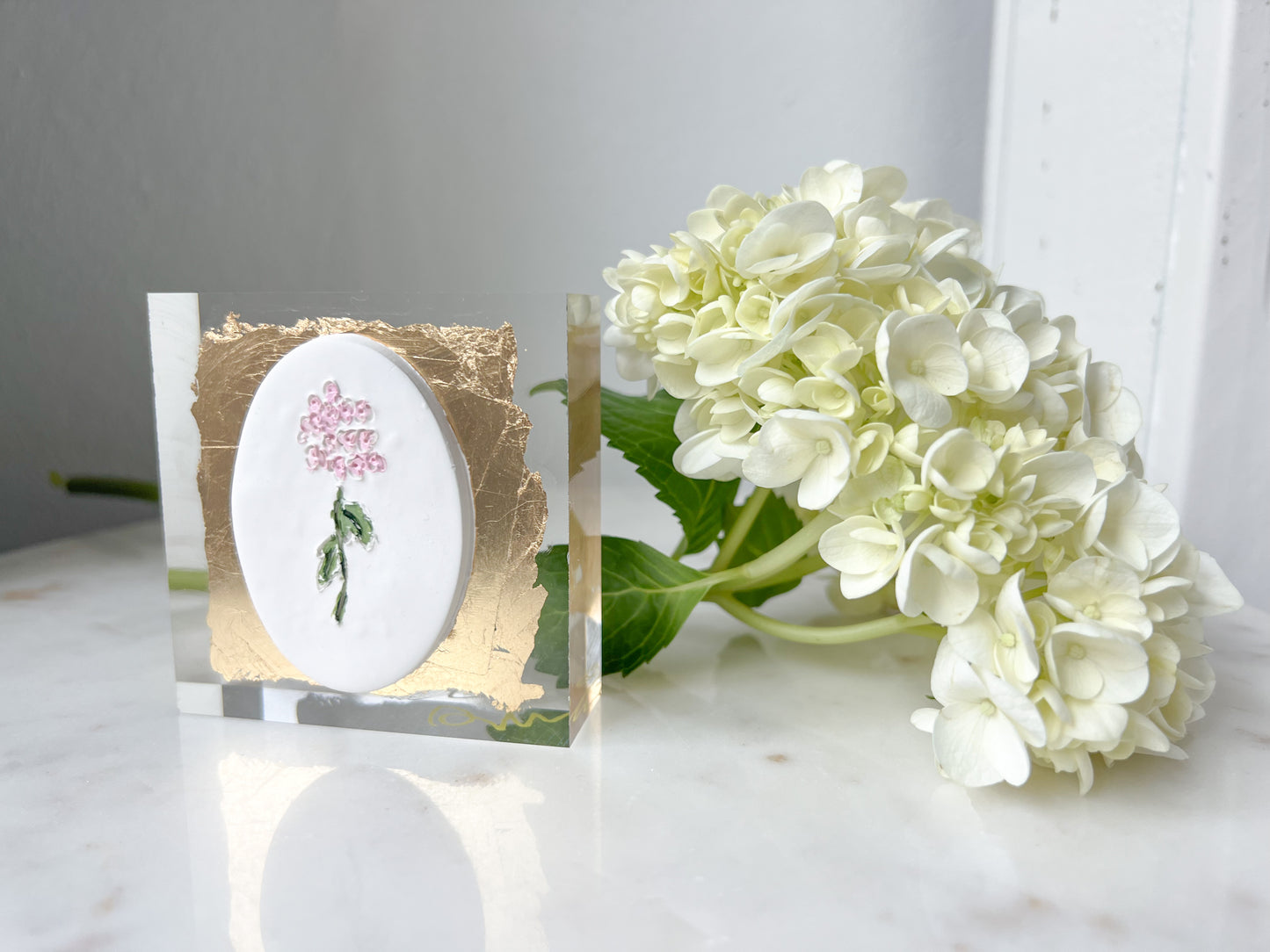 Hydrangea Intaglios on Acrylic Blocks