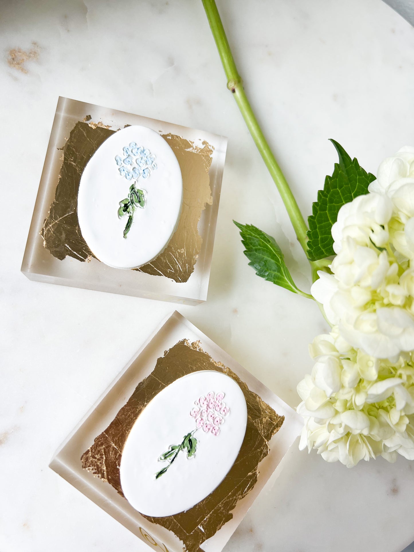 Hydrangea Intaglios on Acrylic Blocks